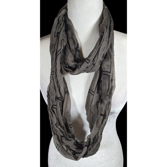 Grunge Gothic Grey And Black Cross Print Infinity Scarf - Picture 2 of 6